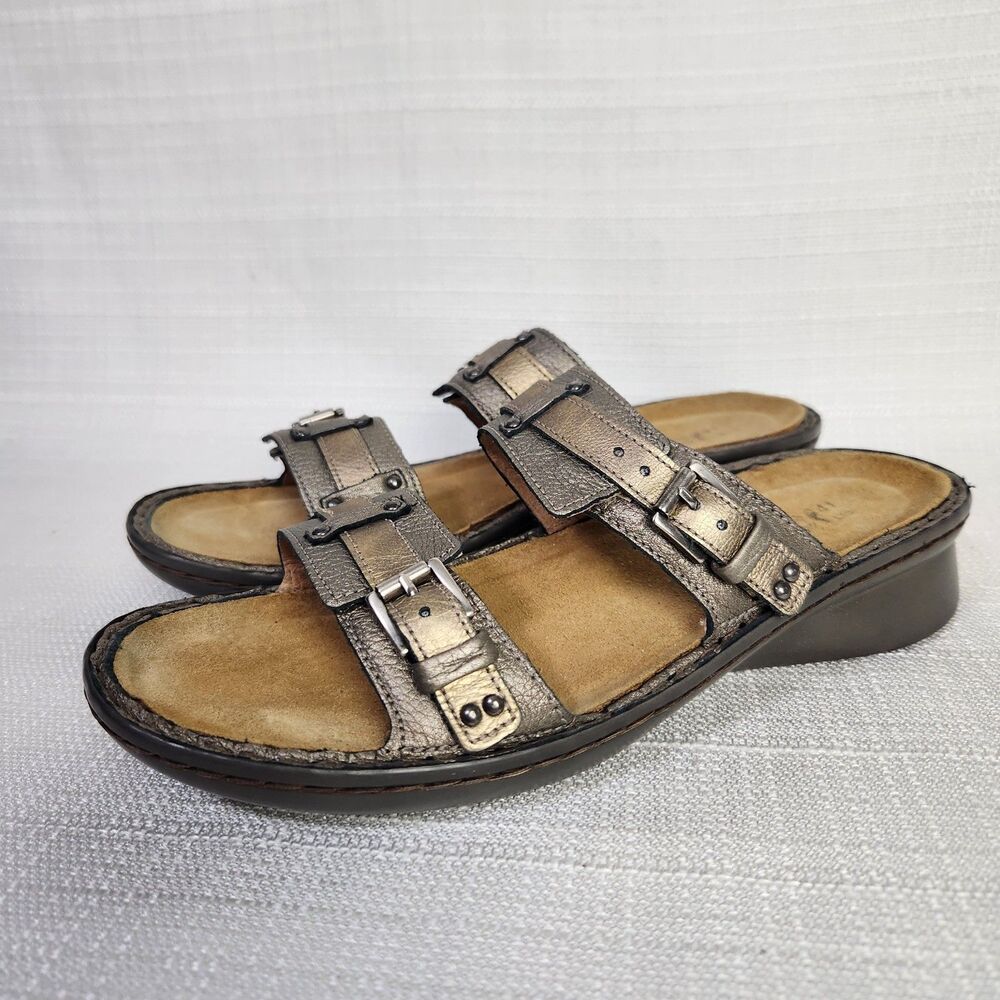 Naot Karaoke US 10-10.5 Metallic Gold Strap Slip On Leather Slide Sandals EU 41